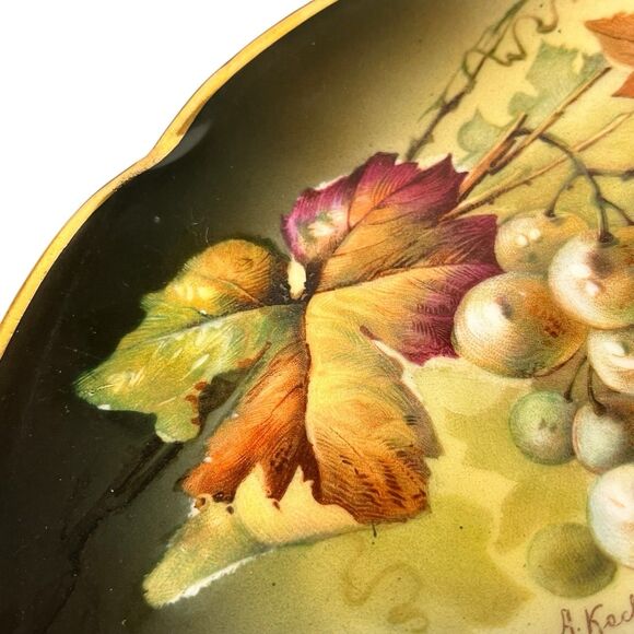 Vintage J&C Bavaria Plate Signed A. Koch Hand-Painted Grapes Gold Trim 8.5"Wide - Picture 9 of 10